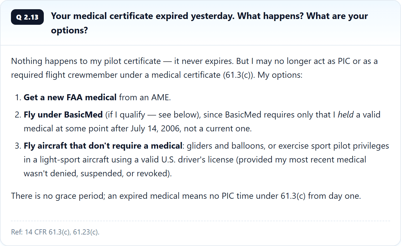 Examiner Q&A — every answer cites the reg