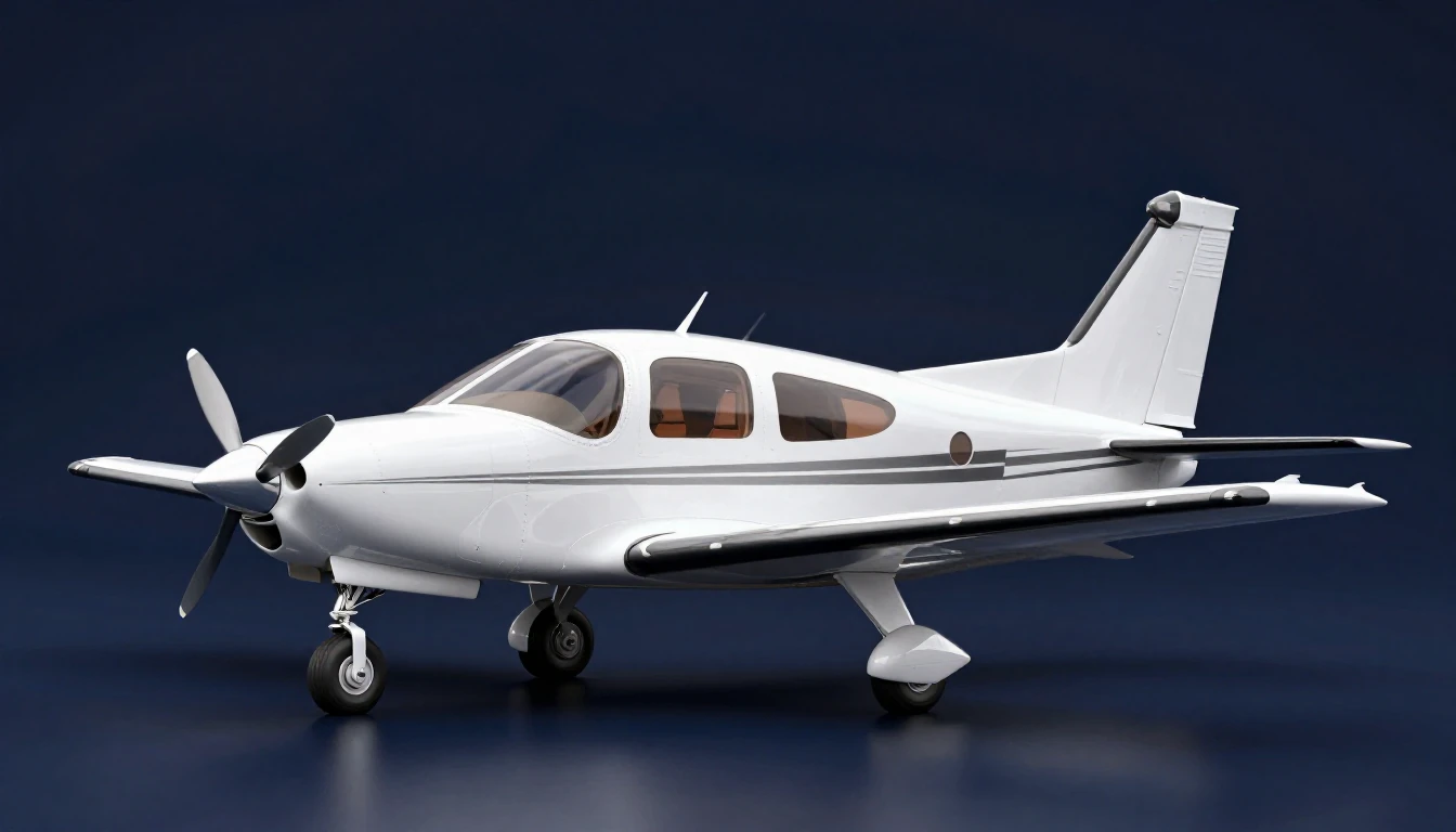 3D illustration of a white Cirrus SR22: low-wing composite airplane with no wing struts, fixed tricycle landing gear with fairings on the main wheels and a three-blade propeller